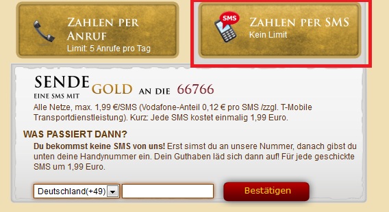 Auswahl 'Zahlen per SMS' Wir wählen 'Zahlen per SMS' indem wir auf den Banner klicken.