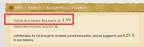 Accountguthaben nach einer erfolgreichen SMS Nachdem wir eine SMS geschickt haben, steht unser Accountguthaben bei 1,99 Euro.